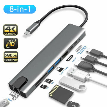 8 in1 Multiport Type C to USB C 4K HDMI Adapter USB 3.0